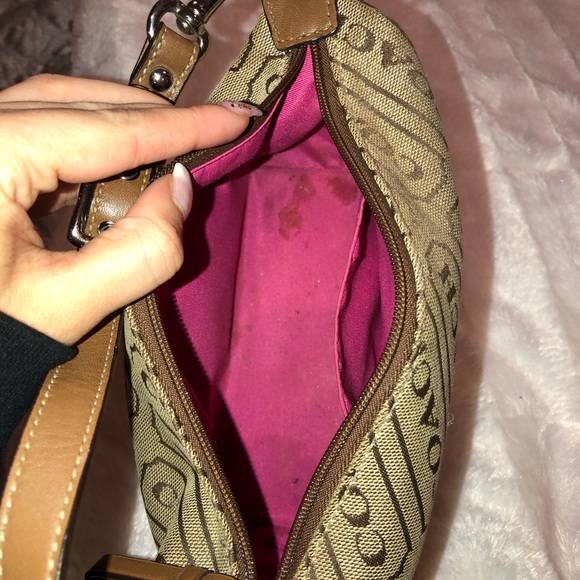 Small brown coach purse with a hot pink strip - Picture 3 of 7